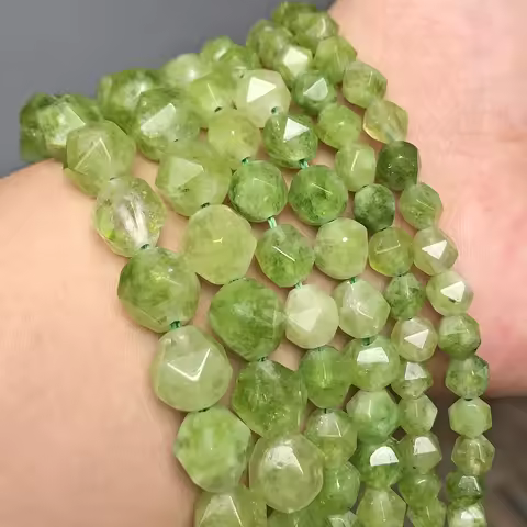 Faceted Peridot Stone Beads Green Olivine Loose August Birthstone Beads for Jewelry Making DIY Brace