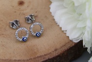 Silver thai Jewelry ต่างหูเงิน CZ Blue Evil Eye / Silver CZ Blue Evil Eye Earrings ต่างหูเงินแท้ ตุ้