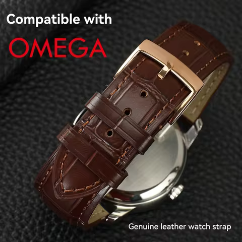 Fits Omega Watches — Compatible with Seamaster / Speedmaster / De Ville Series — Top-Grain Leather W
