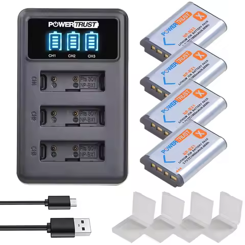 PowerTrust NP-BX1 1860mAh NP-BX1 Battery and LED 3Slots Charger for Sony NP-BX1 HDR-AS200V HDR-AS30 