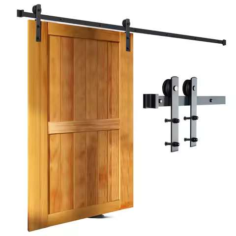 SucceBuy 8FT Sliding Barn Door Hardware Kit 330 LBS Loading Heavy Duty Barn Door Track Kit for Singl