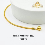 MYDORA EMAS 916 Rantai Kaki Pandora + bell l EMAS 916/22K