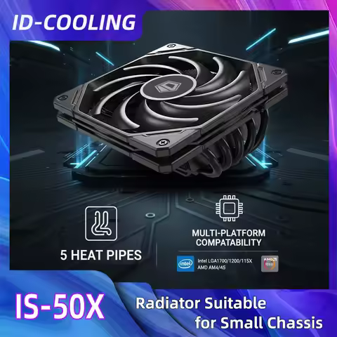 ID-COOLING IS-50X 5 Heat Pipes CPU Cooler 4PIN PWM 500-2000RPM ITX Computer Air Cooling Radiator for