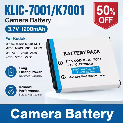 KLIC-7001/K7001 Camera Battery 3.7V 1200mAh for Kodak M1063 M320 M340 M341 M753 M763 M853 M863 M1073