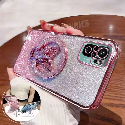 Note10s Butterfly Holder Plating Case On For Xiaomi Redmi Note 10 11 Note10 Pro 4g 5g 10s 11s 10pro 