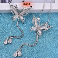 Butterfly Pendant Long Necklace Made Of Opal Stone Women's Jewelry