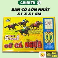 Bộ Cờ Cá Ngựa 5 Trong 1 Đại Phát Tài - Bàn Cờ Loại Lớn Cờ Ca Rô Cờ Vây Cờ Đoán Cờ Thú Cờ Đua Ngựa Bo