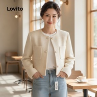 Lovito Plain Blazer Button Blazer for Women LNA70046