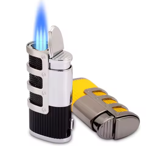 Puro Cigar Lighter Butane 3 Torch Jet Flame Lighter W/ Cigars Cutter Punch Accessories Windproof Cha
