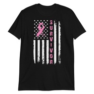 Breast Cancer Survivor Shirt Cancer Awareness Tee Usa Flag Cancer Survivor