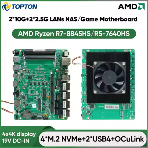Topton 2x10G+2x2.5G 4 LANs Firewall NAS Motherboard AMD Ryzen 7 8845HS 5 7640HS 4xM.2 NVMe 2xUSB4 OC