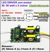 LED Driver 2*(36-50)*1W/1 Watt 230 mA 2 Warna Tanpa Casing