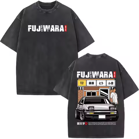 Anime Initial D Drift AE86 Washed Vintage Print T-shirt RX-7 R34 Skyline GTR JDM T-shirts Men's Hara