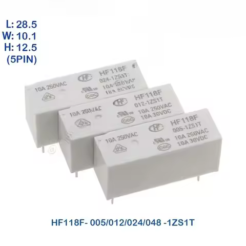 10Pcs/Lot HF118F Power Relay 5V 12V 24V 48VDC 5Pin 10A 1 Form C HF118F-005-1ZS1T HF118F-012-1ZS1T HF