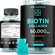 New Elements Biotin &amp; Collagen Peptides Gummies - Collagen Peptides 50000mcg + Biotin 10000mcg Chewable Vitamin B7 for Hair Skin and Nails, Hair Growth Supplement for Men &amp; Women, Non-GMO