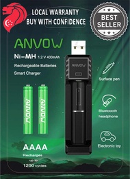 Rechargeable AAAA Batteries with Smart AAAA Battery Charger - Ni-MH 1.2V 400mAh 1200 Cycles Microsof
