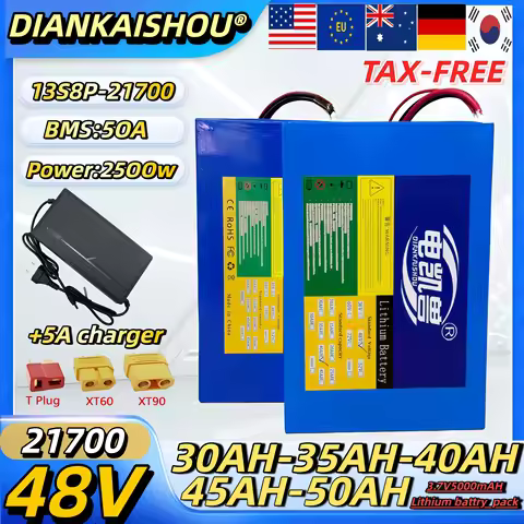 Tax-free lithium battery pack 3.7V 21700 5000mAh 48V 50Ah 45Ah 40Ah 35Ah 30Ah 2500W motorcycle tricy