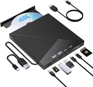 7 in 1 External Blu Ray Drive, 4k Blu Ray Burner with USB 3.0 Type-C Portable Blu Ray Drive, CD DVD 