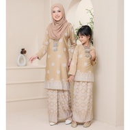 [Warna Nude] Baju Kurung Moden Songket Bunga Tabur Printed Set Ibu Dan Anak