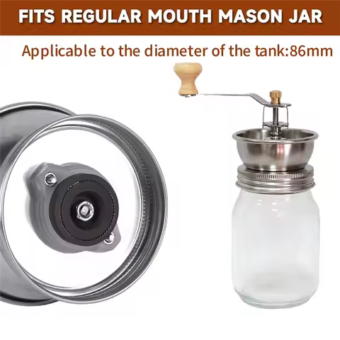 Mason Jar Coffee Grinder, Manual Coffee Grinder Lid Attachment For Mouth Mason Jars, Stainless Steel