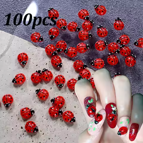 50/100pcs Resin Mini Red Beetle Nail Charms 8*10mm 3D Cute Ladybug Nail Art Decorations Y2K Beetle I