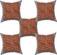 Ethnic Motif Printed Cushion Cover | Pure Cotton | Size- 16 x 16 inches- Set of 5- (BM1028-BROWN-JL)