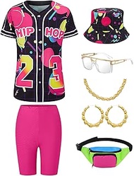 80s 90s Outfit for Women Hip Hop Costume Baseball Jersey Shirt Shorts Set, 90s Outfits for Women Par