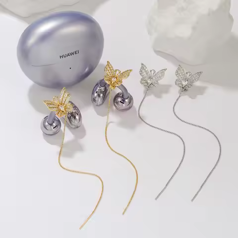 Fashion Full Rhinestone Butterfly Ear-Clip Drop Earrings For Huawei Freeclip Wireless Earphone Rhine