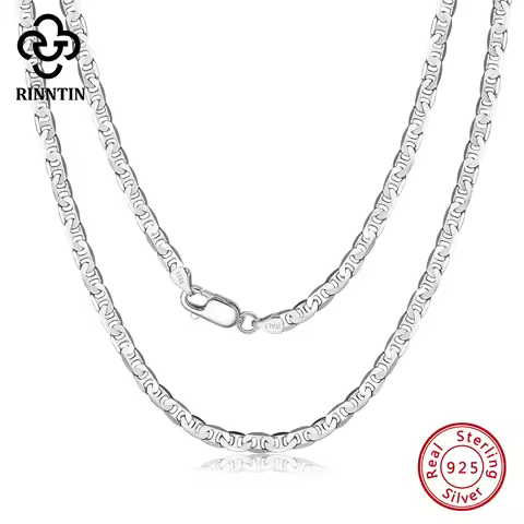 Rinntin 925 Sterling Silver Italian 2.6/3.7/5.0mm Flat Mariner Chain Necklace for Women Men Fashion 