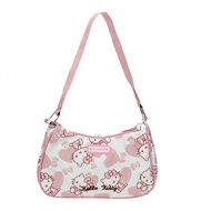 กระเป๋าสะพายสำหรับผู้หญิง ลายเพื่อนๆ Hello Kitty Melody Kuromi Sanrio Kawaii กระเป๋าถือ PU ขนาดใหญ่พ