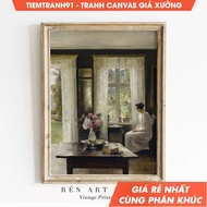 Tranh treo tường Vintage Woman Painting Antique Interior Scene Painting Wall Art 19th Century Woman