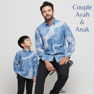 Batik Warna ICE BLUE Batik Couple Ayah Anak Warna ICE BLUE Batik Katun Solo Premium.