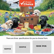 Happy Picnic Theme 120-500-1000 Pieces Puzzle, Dogs Picnic Party on Green Grass High Challenge