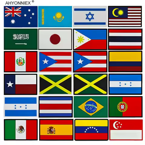 AHYONNIEX 1PC PVC Material Africa Asia World Wild Flag Patch Tactical Military 3D Rubber Stickers Fo