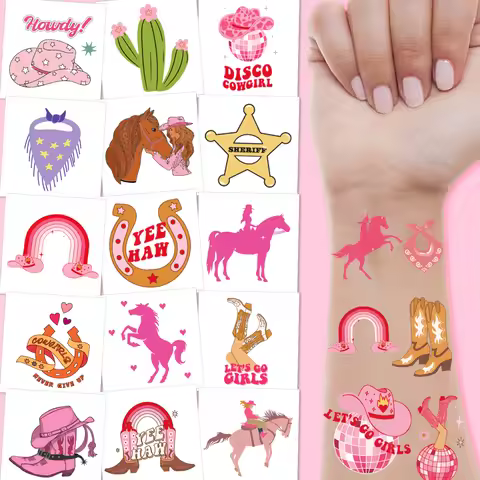 Cowgirl Temporary Tattoos - Birthday Party Decorations, Giddy Up Cowgirl Accessory, Rodeo Western Th