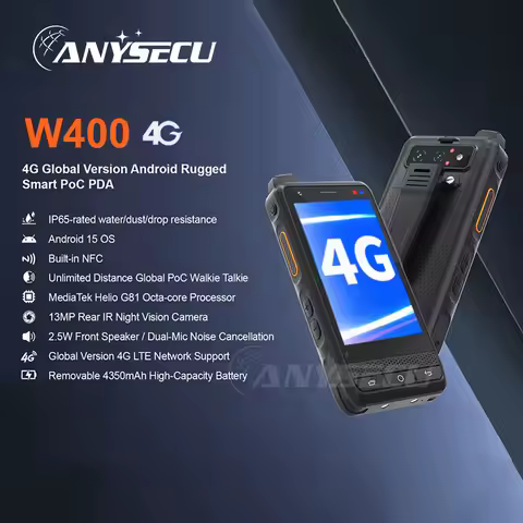 ANYSECU W400 PDA resistente con Walkie Talkie PoC Zello lP65 Smartphone Android 15 4350mAh 4G rango 
