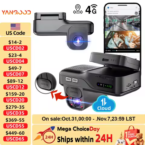 4G LTE Dashcam Front and Inside Lens Two-Way Talk Car DVR GPS Remote Live-View 24/7 Parking IR Night