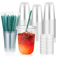 KesaPlan 50 Sets 16 oz Disposable Iced Coffee Cups with Lids and Straws,Clear Plastic Cups for Cold 