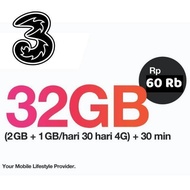 [ PROMO MURAH ] VOUCHER LTE 3 THREE TRI 33GB 32GB 35GB 38GB PAKET