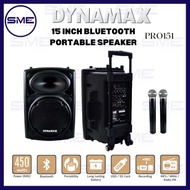 DYNAMAX PRO151 15 Inch Bluetooth Portable Speaker With 2 Wireless Handheld Microphone