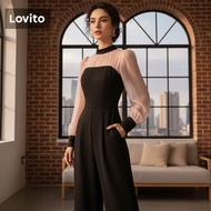 Lovito Elegant Jumpsuit Plain Fabric Stitching Jumpsuit for Women LNE68400\2