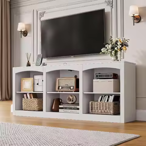 IDEALHOUSE Farmhouse 63 Inch TV Stand for 65, 70 Inch TV, White