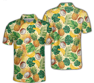 Bananas Coconuts Funny Tropical Bowling Shirts for Men, Men's Golf Shirts Short Sleeve, Tropical Pol