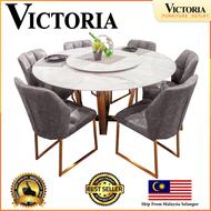 Meja Makan / Kerusi Meja Makan 6 Kerusi Marble Meja Makan Set Dining Marble Top Dining Set Bulat Marble Mewah Kerusi