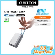 【3C  Certification】CUKTECH Mini Powerbank 10000mAh 30W Fast Charging Built in Cable Powerbank iP16/1