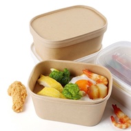 Wholesale Disposable Kraft Paper Lunch Box Degradable Takeaway Packing Box Thickened Fruit Salad Box Square Fast Food Bo
