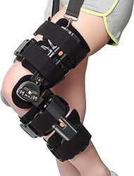 REAQER Hinged Knee Brace ROM Post OP Knee Immobilizer Leg Braces Orthopedic Patella Knee Brace Knee Immobilizer Brace Support Orthosis, Adjustable for Left Leg and Right Leg,One Size