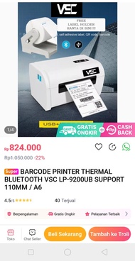 JUAL RUGI!! BARCODE PRINTER THERMAL BLUETOOTH VSC LP-9200B.