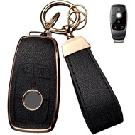 Key Fob Cover for Mercedes Benz, Upper Leather + Soft TPU Key Cover Case Shell for Mercedes C E S GL