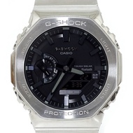 卡西歐 G-Shock GM-B2100 男士腕錶，八角形設計，全金屬錶殼，太陽能動力，20 ATM 防水，銀/黑色
